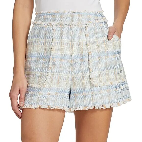 Cinq à Sept 'Allen' Boxweave Fringe-Trim Tweed Shorts, Skylight Blue Multi - Picture 1 of 5